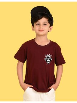 Nusyl - Boys Wine Monkey Printed Cotton Blend Oversized T-shirt