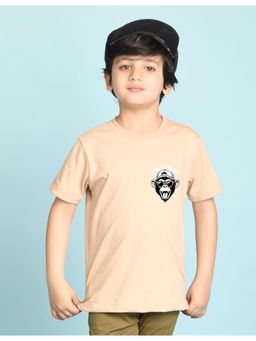 Nusyl - Boys Beige Monkey Printed Cotton Blend Oversized T-shirt