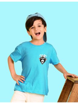 Nusyl - Boys Sky Blue Monkey Printed Cotton Blend Oversized T-shirt