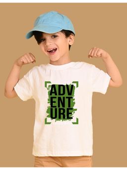Nusyl - Boys White Adventure Text Printed Cotton Blend Oversized T-shirt