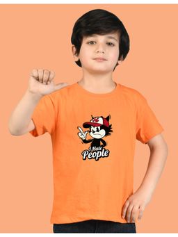 Nusyl - Boys Orange i Hate People Text Printed Cotton Blend Oversized T-shirt