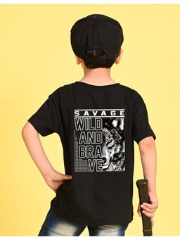 Nusyl - Boys Black Savage Text Printed Cotton Blend Oversized T-shirt