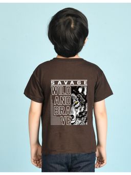 Nusyl - Boys Brown Savage Text Printed Cotton Blend Oversized T-shirt