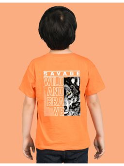 Nusyl - Boys Orange Savage Text Printed Cotton Blend Oversized T-shirt