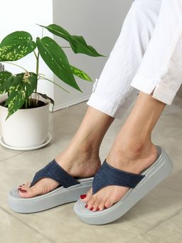 ELLE - Navy Blue Slip On Embellished Comfortable Sandal
