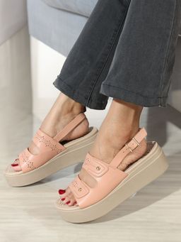 ELLE - Peach Buckled Solid Comfortable Sandal