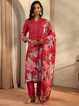 Libas - Red Silk Blend Kurta With Pant & Dupatta
