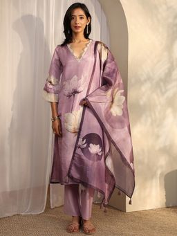 Libas - Lavender Silk Blend Kurta With Pant & Dupatta