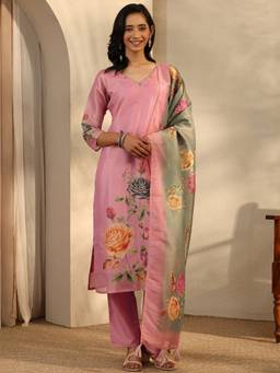 Libas - Pink Silk Blend Kurta With Pant & Dupatta