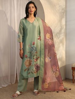 Libas - Green Silk Blend Kurta With Pant & Dupatta