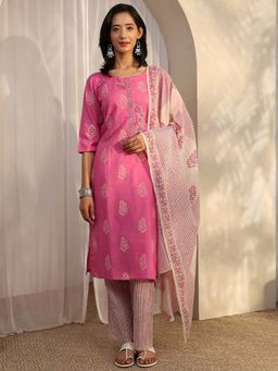 Libas - Pink Cotton Blend Kurta With Pant & Dupatta