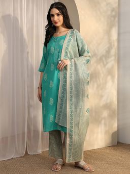 Libas - Blue Cotton Blend Kurta With Pant & Dupatta