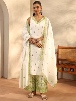 Libas - Off White Cotton Kurta With Palazzo & Dupatta