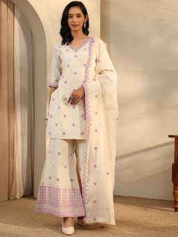 Libas - Off White Cotton Kurta With Palazzo & Dupatta