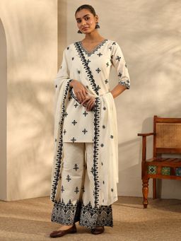 Libas - Off White Cotton Kurta With Palazzo & Dupatta