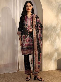 Libas - Black Cotton Blend Kurta With Pant & Dupatta