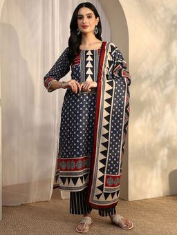 Libas - Blue Cotton Blend Kurta With Pant & Dupatta