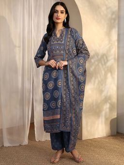 Libas - Blue Cotton Blend Kurta With Pant & Dupatta
