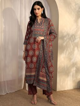 Libas - Rust Cotton Blend Kurta With Pant & Dupatta