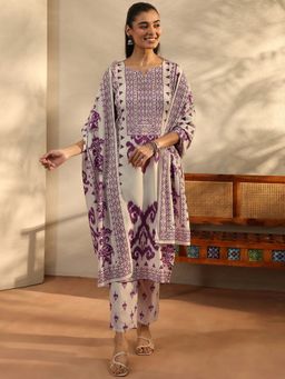 Libas - Off White Cotton Blend Kurta With Pant & Dupatta