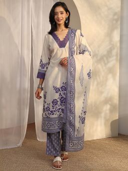 Libas - Purple Cotton Blend Kurta With Pant & Dupatta