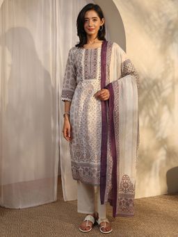 Libas - Mauve Cotton Blend Kurta With Pant & Dupatta