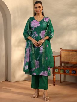Libas - Green Linen Kurta With Pant & Dupatta