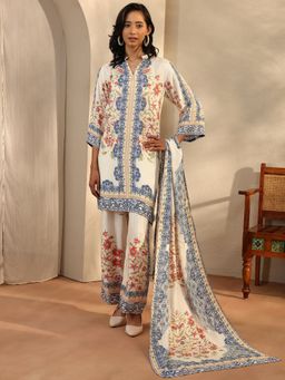 Libas - White Muslin Kurta With Palazzo & Dupatta