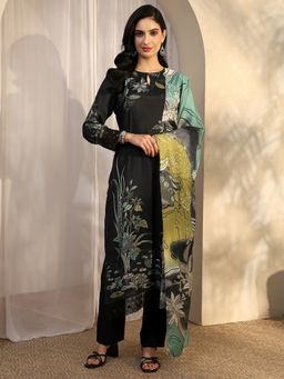Libas - Black Silk Blend Kurta With Pant & Dupatta