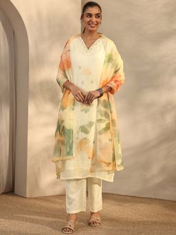 Libas - Off White Chanderi Kurta With Pant & Dupatta