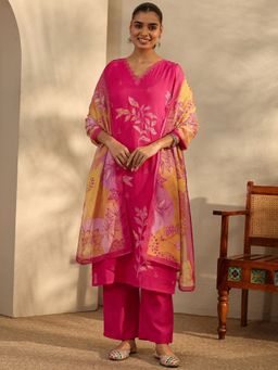 Libas - Pink Chanderi Kurta With Pant & Dupatta