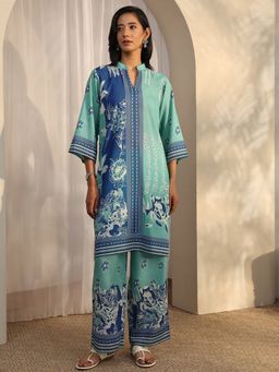 Libas - Blue Cotton Blend Kurta With Palazzo