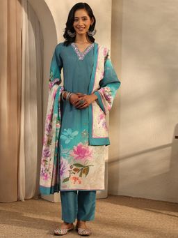 Libas - Teal Silk Blend Kurta With Pant & Dupatta