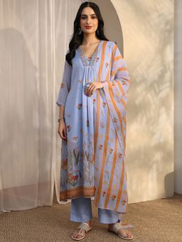 Libas - Blue Chiffon Kurta With Pant & Dupatta