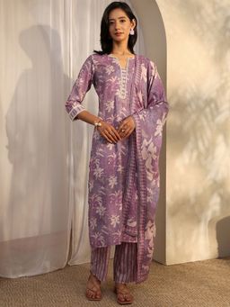Libas - Purple Cotton Blend Kurta With Pant & Dupatta