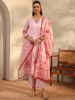Libas - Pink Linen Kurta With Pant & Dupatta