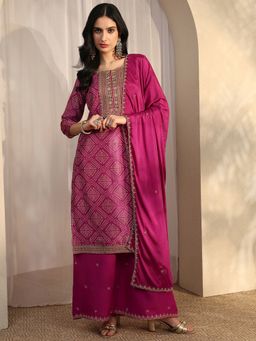 Libas - Pink Chinon Kurta With Palazzo & Dupatta