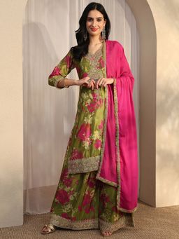 Libas - Green Chinon Kurta With Palazzo & Dupatta