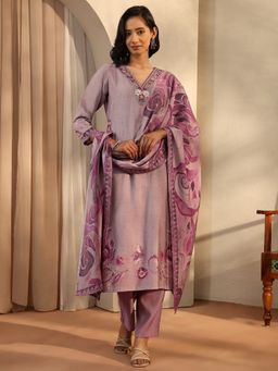 Libas - Mauve Silk Blend Kurta With Pant & Dupatta