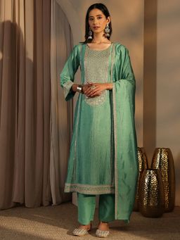 Libas - Green Silk Blend Kurta With Pant & Dupatta