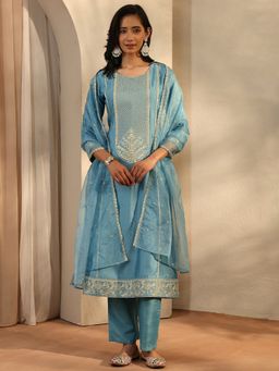 Libas - Blue Silk Blend Kurta With Pant & Dupatta