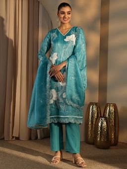 Libas - Blue Organza Kurta With Pant & Dupatta