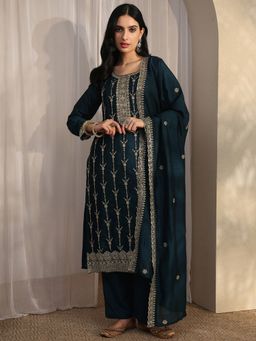 Libas - Teal Silk Blend Kurta With Pant & Dupatta