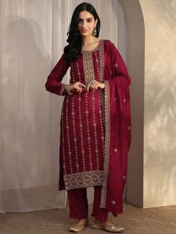 Libas - Red Silk Blend Kurta With Pant & Dupatta