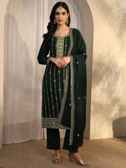Libas - Green Silk Blend Kurta With Pant & Dupatta