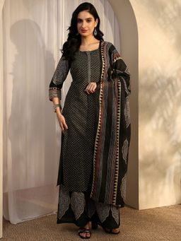 Libas - Black Cotton Blend Kurta With Palazzo & Dupatta