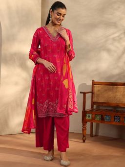 Libas Art - Red Crepe Kurta With Palazzo & Dupatta