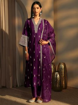 Libas - Purple Silk Blend Kurta With Pant & Dupatta