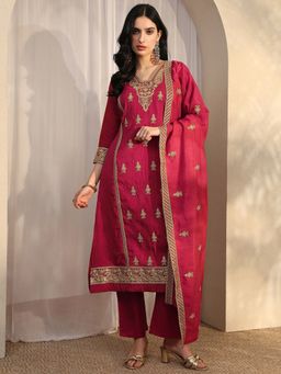 Libas - Pink Silk Blend Kurta With Pant & Dupatta