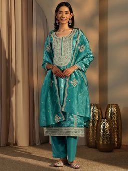 Libas - Green Organza Kurta With Pant & Dupatta